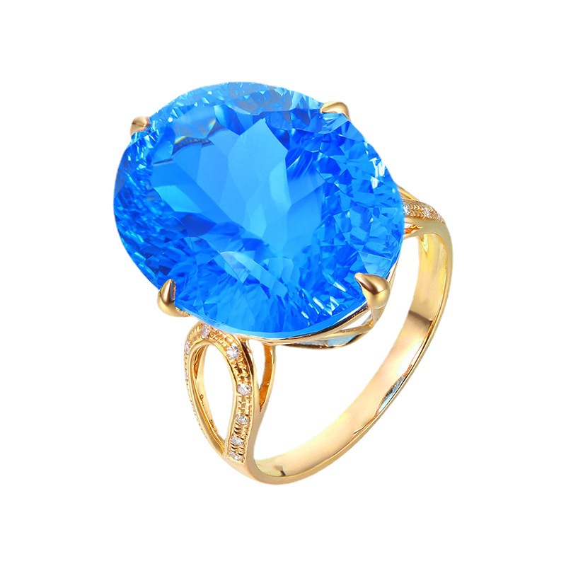 Aksesoris Perhiasan Fashion Goldkingdom Ready Stock Burung Kelas Atas &amp;#039; s Sarang Potong Telur Burung Merpati Caibao Cincin Terbuka Imitasi Swiss Biru Oval Natural Topaz Ring.