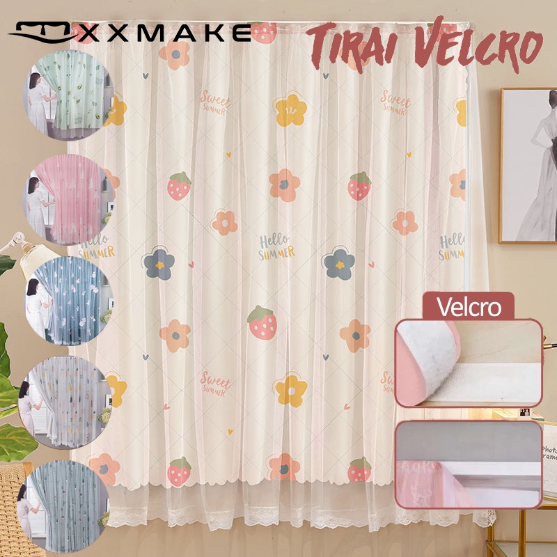 XXMake Tirai Hordeng Jendela /Tirai Gorden Magic Velcro /Velcro Tanpa Paku  Pemasangan Gampang 2 Uku