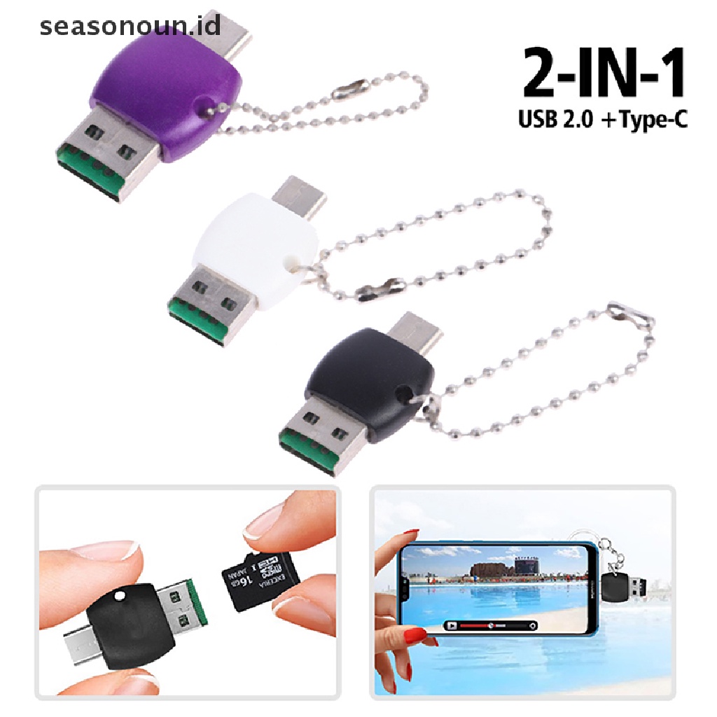 Seasonoun Type-c Card Reader OTG 2in1 TF Card Reader Tipe-c Adaptor Memory Flash Drive.