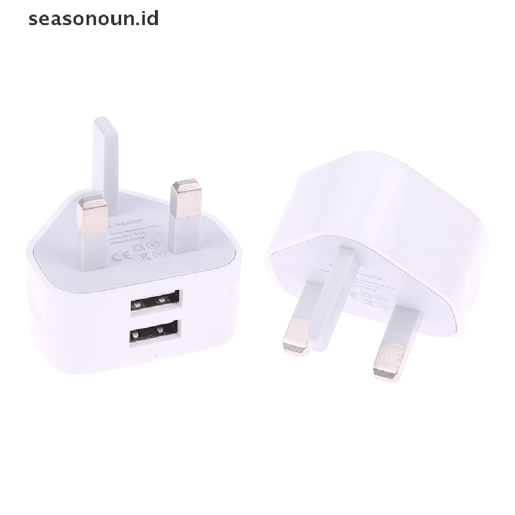 Seasonoun 2.4A Fast Dual Twin 2usb Port Charger Adaptor Colokan Listrik Dinding Colokan 3pin.