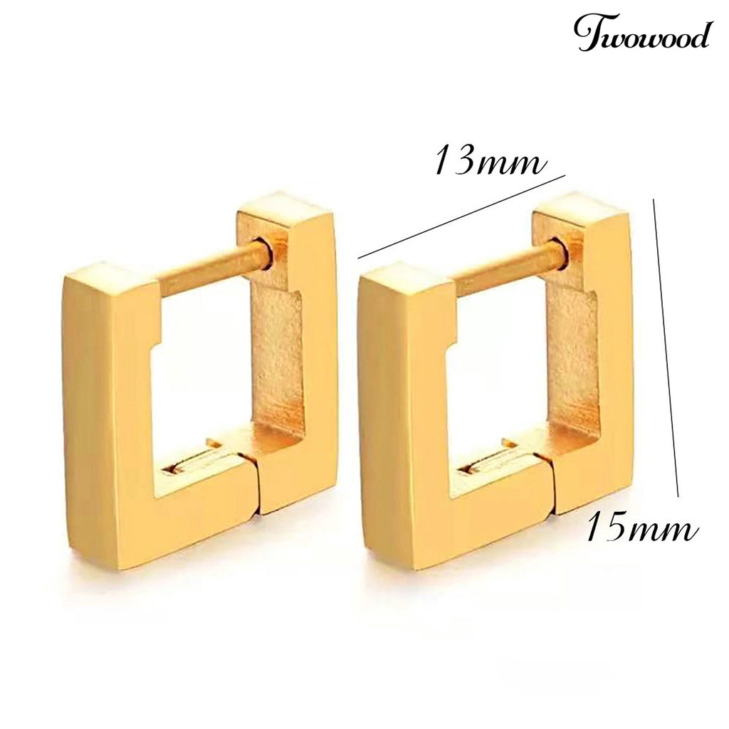 Twowood 1pasang Anting Hoop Bentuk Geometris Gaya Eropa Dan Amerika Electroplating Simplicity Charming Decoration Fade-Proof Titanium Steel Square Hoop Earrings