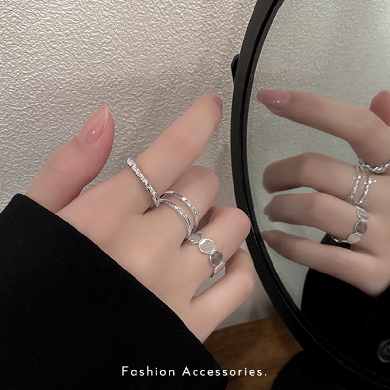 We Flower 3 Pcs Punk Geometris Bersama Perak Cincin Set Untuk Wanita Pria Unisex Fashion Terbuka Cincin Chic Jari Manset Perhiasan Aksesoris