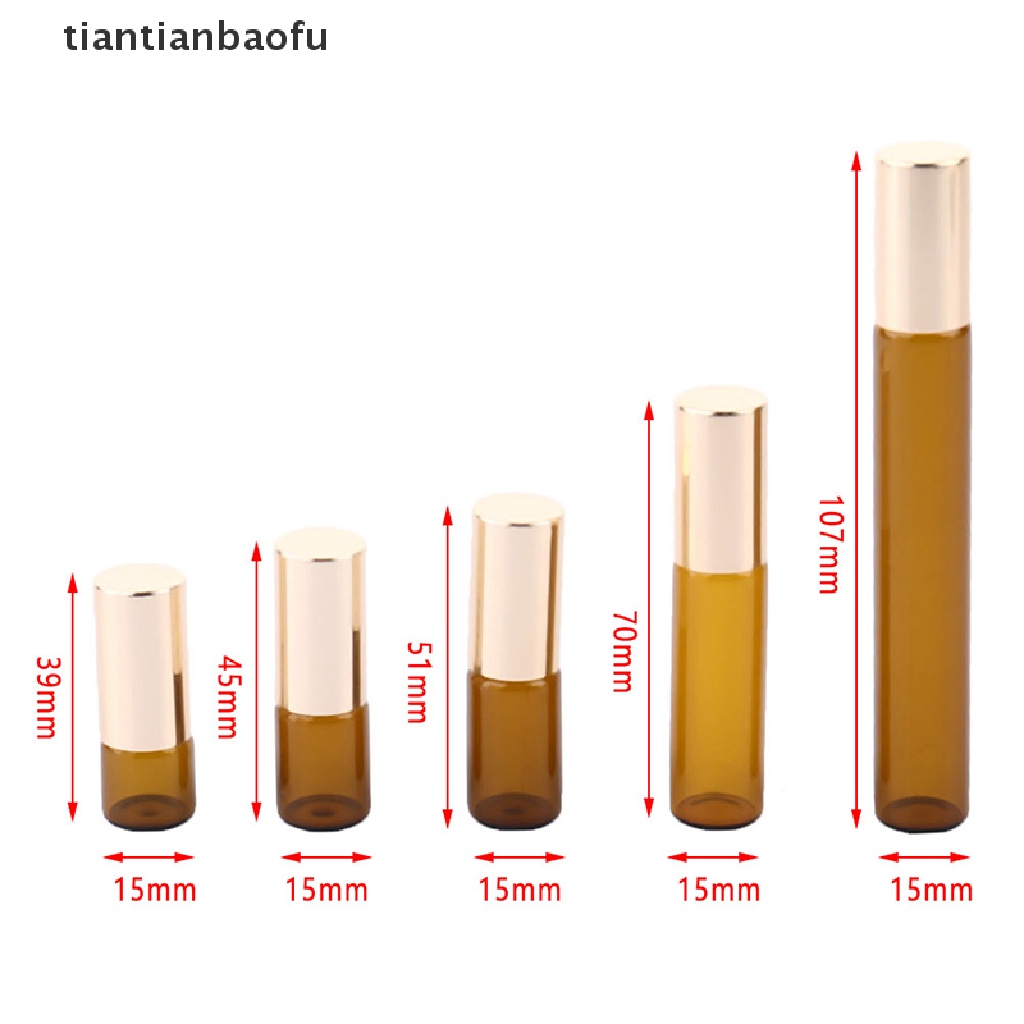 [tiantianbaofu] 1pcs/pack 1ml 2ml 3ml 5ml 10ml Kaca Amber Roll On Roller Vial Botol Coklat Botol Uji Sampel Dengan Butik Bola Logam