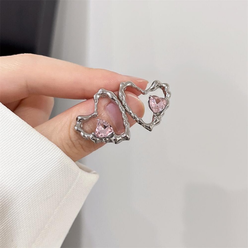 Kami Bunga Korea s925 Perak Merah Muda Kristal Pesona Hati Besar Anting-Anting Untuk Wanita Gadis Chic Cinta Hati Anting-Anting Perhiasan Telinga Mode