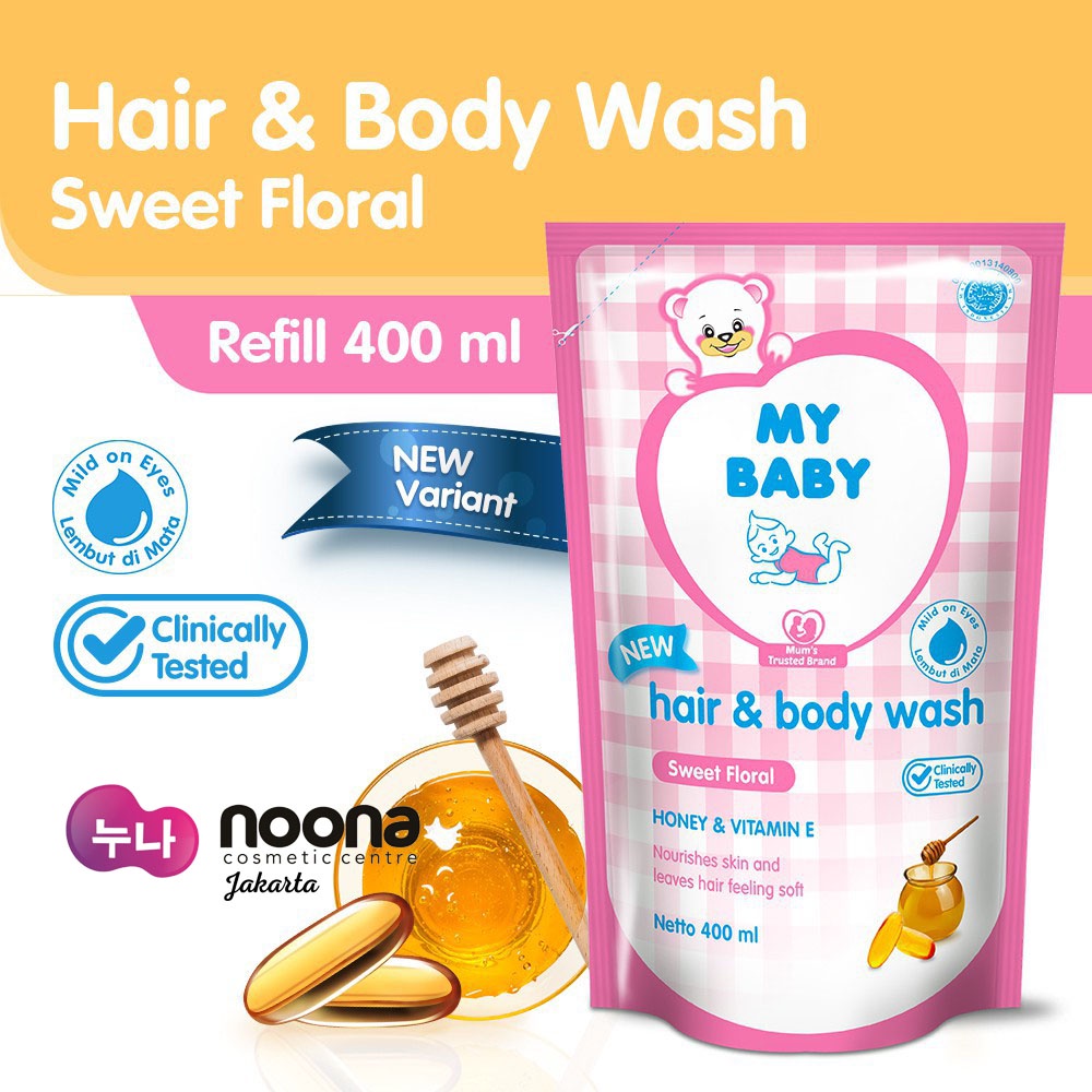 MY BABY HAIR &amp; BODY WASH REFILL 400ML SWEET FLORAL (HONEY &amp; VIT E)