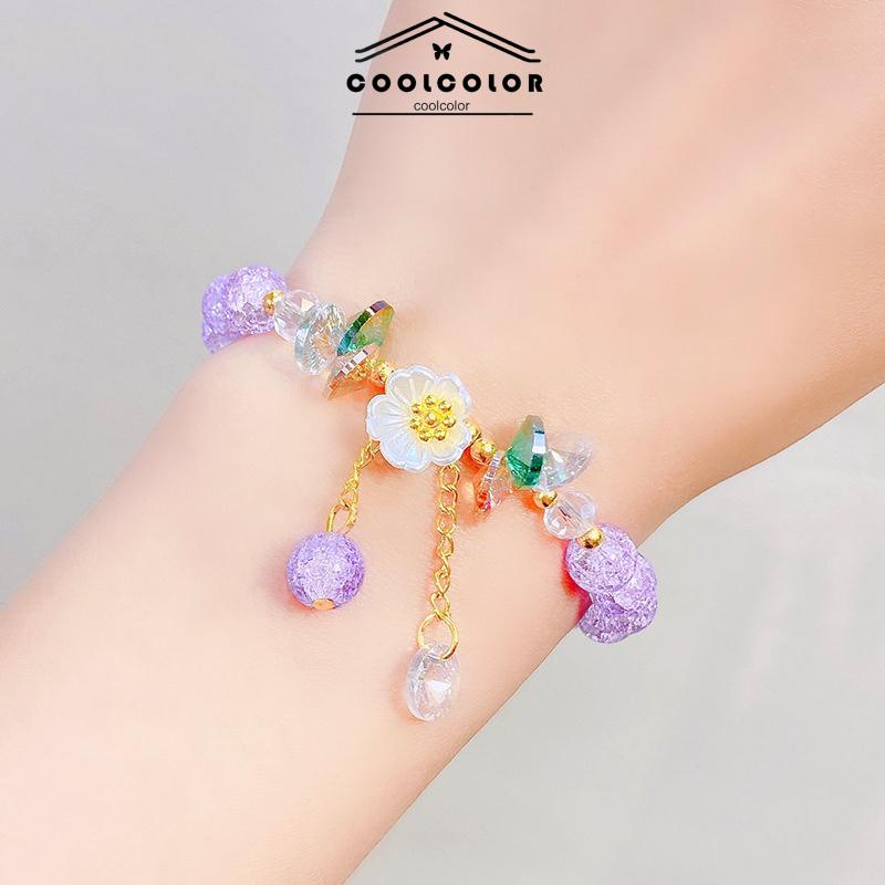 COD❤️ Korea Krystal Bunga Gelang Manik-Manik  Desain Gelang Colorful Aesthetic Elegan Untuk Anak Perempuan Dan Wanita- cl