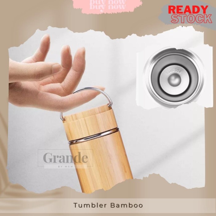 Tumbler stainless bamboo 500ml botol air bambu HANDLE vaccum flask