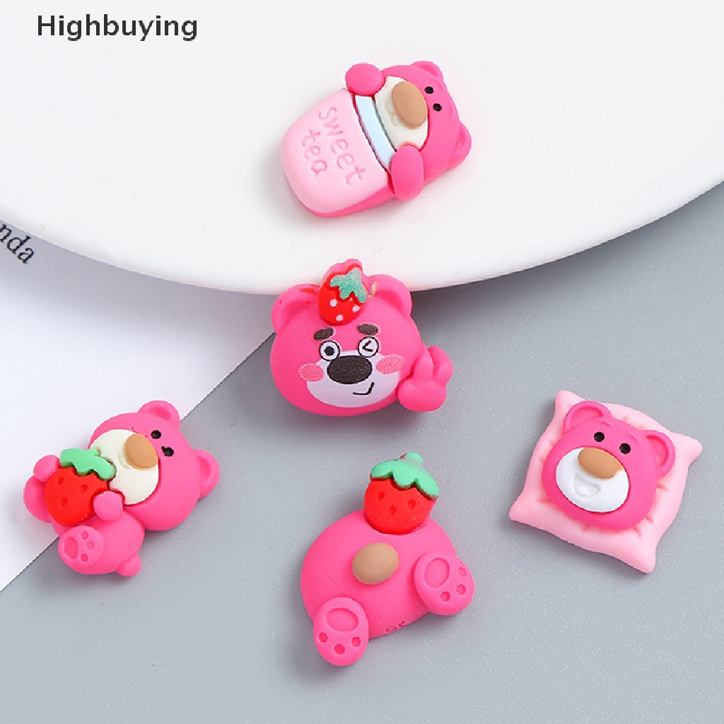 Hbid 10pcs Kawaii Strawberry Bear Manyo Kartun Kreatif Resin Patch DIY Phone Case Jepit Rambut Perhiasan Miniatur Kerajinan Aksesoris Mainan Glory