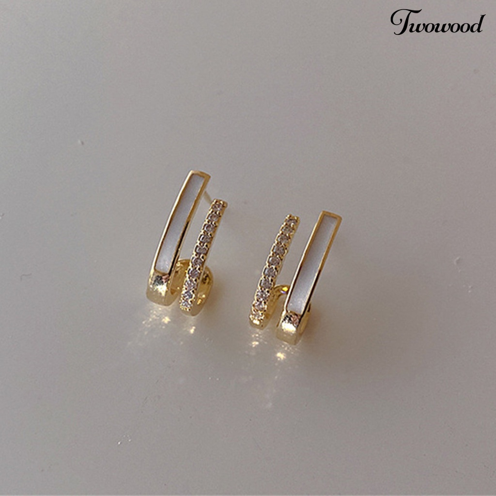 Twowood 1pasang Ladies Earrings Dripping Oil Craft Trendy Eye-catching Elegan Ringan Pakaian Sehari-Hari Logam Zirkon Hias Vertikal Bar Menjuntai Anting-Anting Aksesoris Pesta