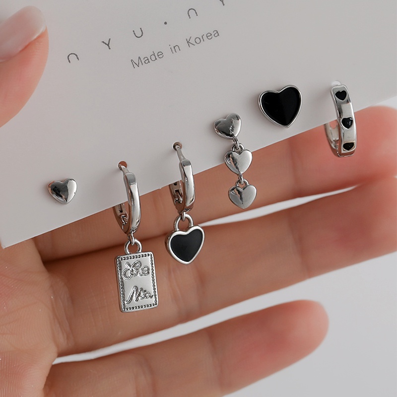 Papaozhu Stylish 6PCs S925 Silver heart hoop Earrings Untuk Wanita Perempuan Elegan Pribadi Earring Set Perhiasan Hadiah Untuk Perempuan