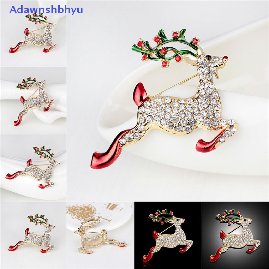 Adhyu 1X New Rhinestone Crystal Christmas Deer Brooch Pin Brooch Xmas Gift Gold Tone ID