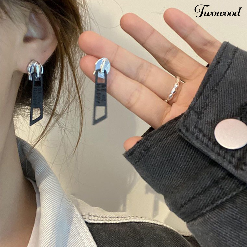 Twowood 1pasang Menjuntai Anting Lucu Vintage Warna Cerah Eye-catching Pengerjaan Halus Berdandan Hypoallergenic Kepribadian Ritsleting Stud Earrings Perhiasan Aksesoris