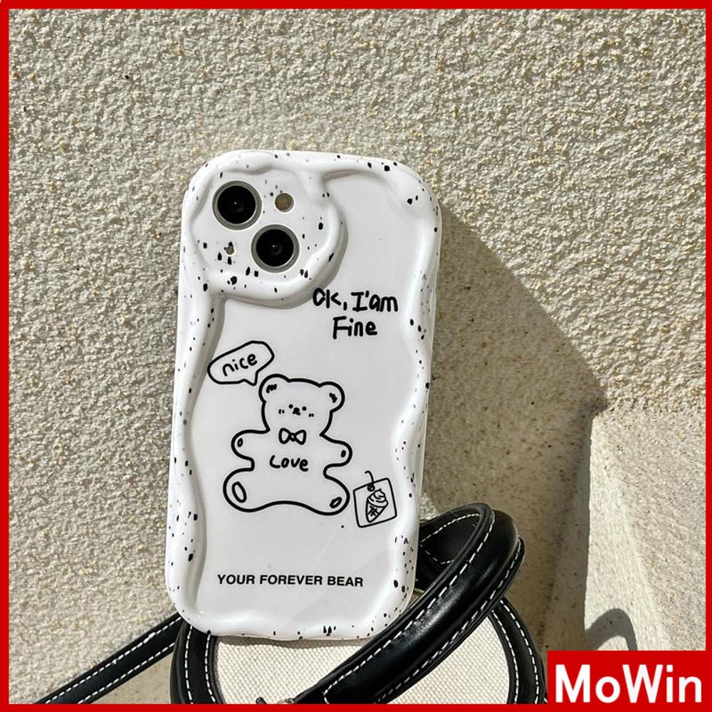For iPhone 14 Pro Max iPhone Case Solid Curved Edge Wave TPU Airbag Shockproof Camera Cover White Cute Bear Compatible with iPhone 13 Pro max 12 Pro Max 11 xr xs max 7Plus 8Plus