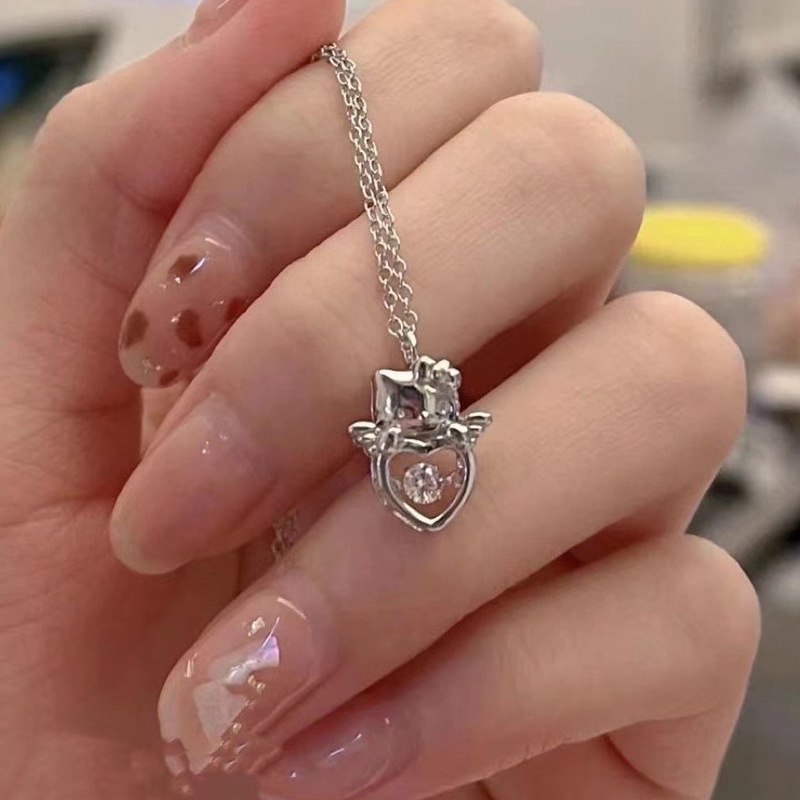 Korea Indah Hello Kitty Wanita Kalung Temperamen Cinta Romantis Zirkon Liontin Kalung Untuk Wanita Hadiah Hari Valentine