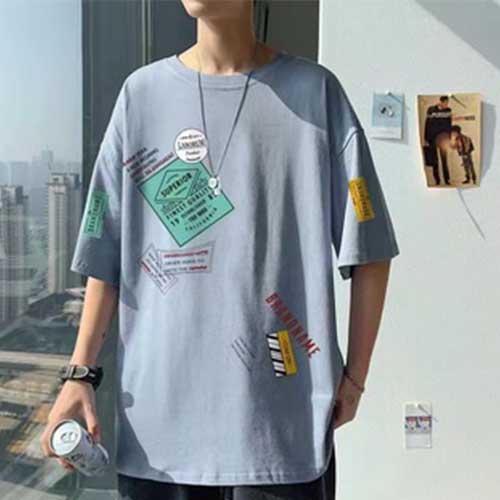 T-SHIRT GAYA KOREA SEDERHANA FASHION SABLON OVERSIZE T-SHIRT BESAR PRIA DAN WANITA