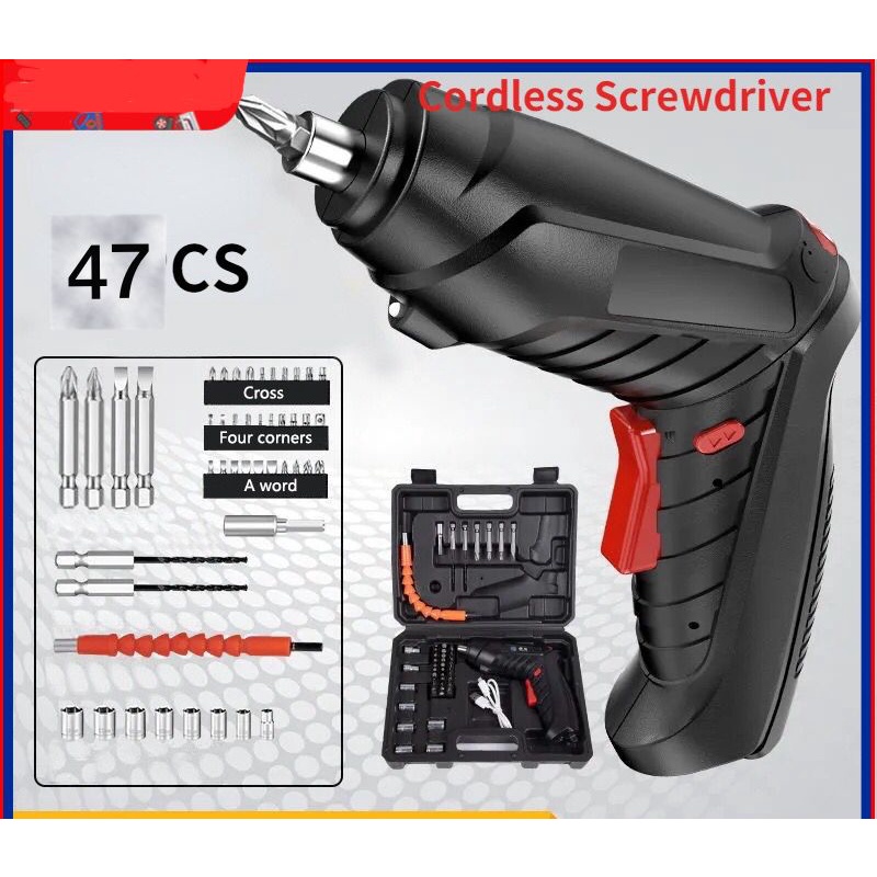 Set Bor Tanpa Kabel Cordless Screwdriver 47 pcs RECHARGER batre cas charge ulang mesin obeng elektri