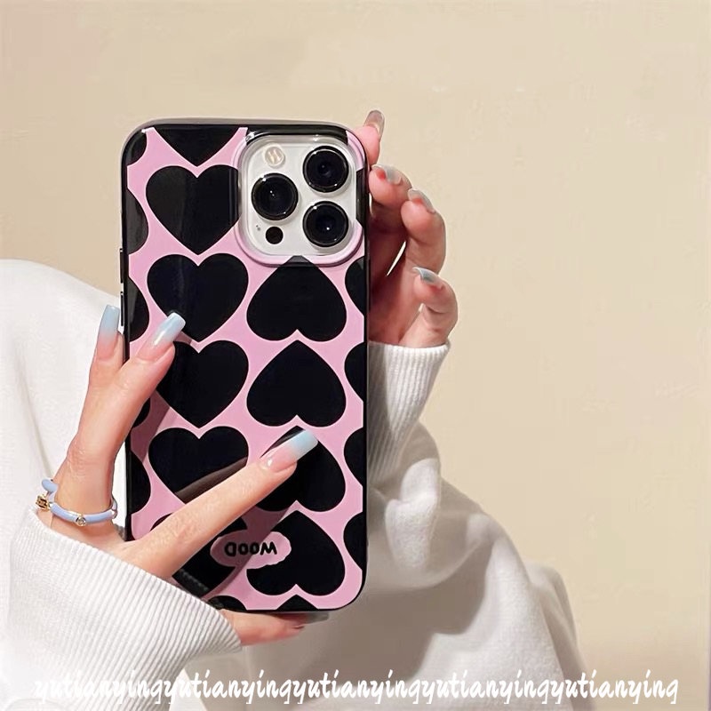 IPHONE Casing Ponsel Cinta Hati Graffiti Kartun Lucu Kompatibel Untuk Iphone11 14 12 13 Pro Max X7 8 6 6s Plus XR XS Max SE 2020 Shockproof TPU Lembut Glossy Halus Tahan Kotoran Back Cover