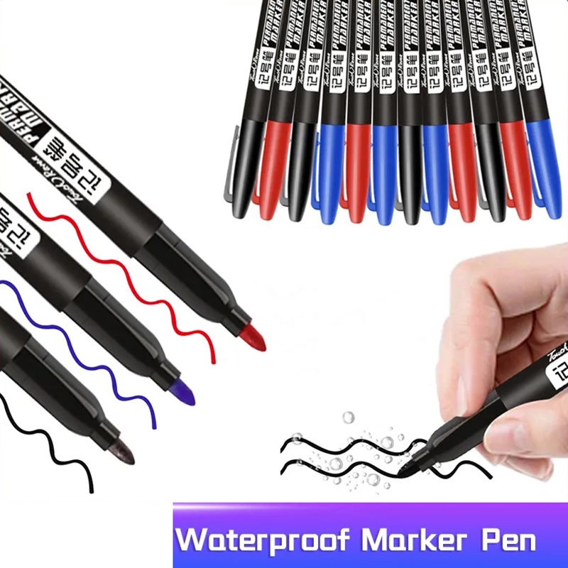 Hitam/merah/biru Penanda Anti Air Cepat Kering Berbasis Minyak/Pulpen Penanda Pengerjaan Tulisan Halus Serbaguna/Spidol Portable Clipable Stationery