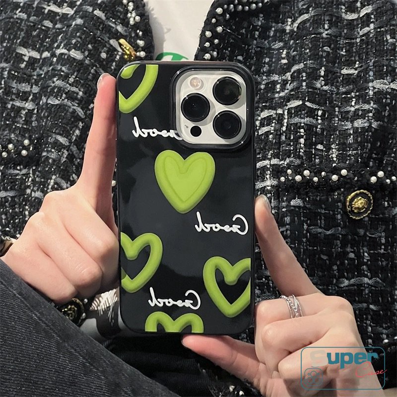 IPHONE Casing Kompatibel Untuk Iphone7 8 Plus 11 12 13 14 Pro Max XR X XS Max SE 2020 Kepribadian Lucu Graffiti Cinta Hati Keren Hitam Glossy Shockproof Lembut TPU Tahan Kotoran Ponsel Cover