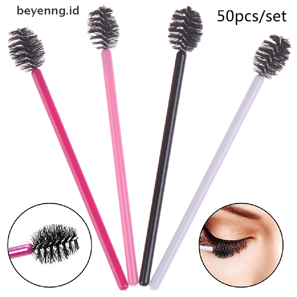 Beyen 50pcs Sisir Sikat Bulu Mata Sekali Pakai Maskara Tongkat Bulu Mata Ekstensi Aplikator ID