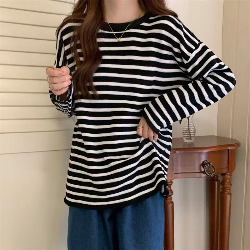 TOPGROSIR TG1663 Top Sweater Garis Lengan Panjang Wanita Import Sweater Rajut Oversized