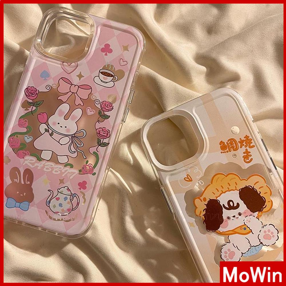 For iPhone 14 Pro Max iPhone Case Soft Case TPU Clear Case Plating Button Shockproof Cute Puppy Pink Bunny Compatible For iPhone 13 Pro Max 12 Pro Max 11 Pro Max 7plus XR xs max