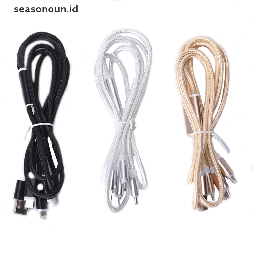 Seasonoun 3in1 Multi Type-C Kabel Micro USB Data Sync Charging Wire Untuk iPhone Android.