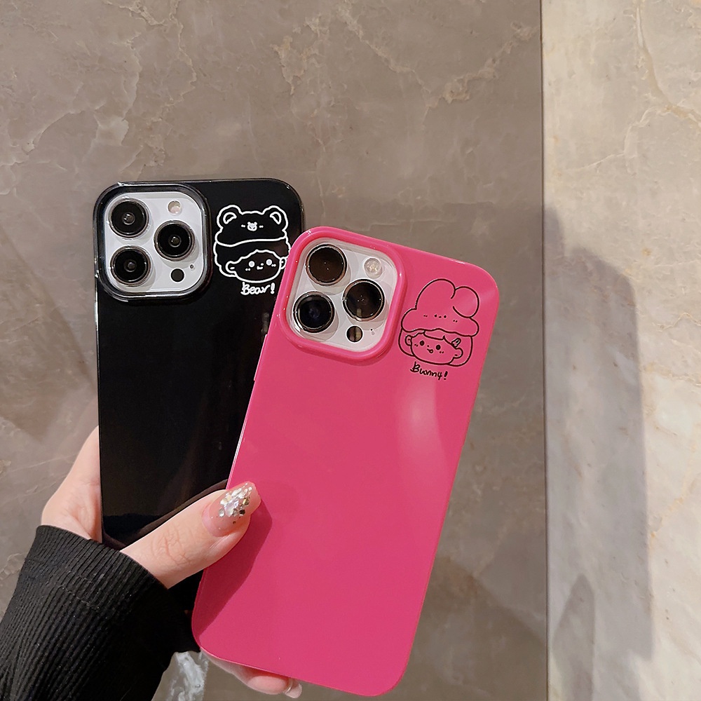Kelinci Lucu Gadis Beruang Cowok Kartun Pasangan Silikon Case Untuk Iphone SE 2020 7 /8 Plus 14x XR XM 11 12 MINI 13 PRO MAX Casing Cover Pelindung AT0063