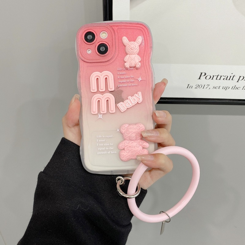 Baby Wave Soft Case iP iPhone 6S 7 8 Plus XR XS Max11 12 13 14 Pro Max Casing Beruang Boneka Pink Untuk Anak Perempuan MM