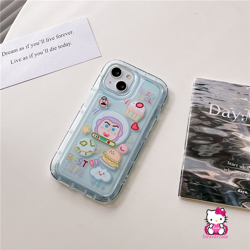 Shockproof Airbag Case Kompatibel Untuk iPhone XR 7plus 11 14 13 12 Pro MAX 7 8 6 6S Plus X XS MAX Lucu Toy Story Alien Buzz Lightyear Kartun Stiker Transparan Lembut TPU Cover