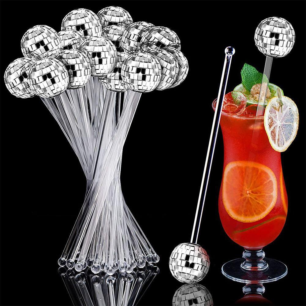 Solighter 6 Pcs Disco Mirror Ball Straw PETG Lengkung Perlengkapan Ulang Tahun Barware Bar Tools