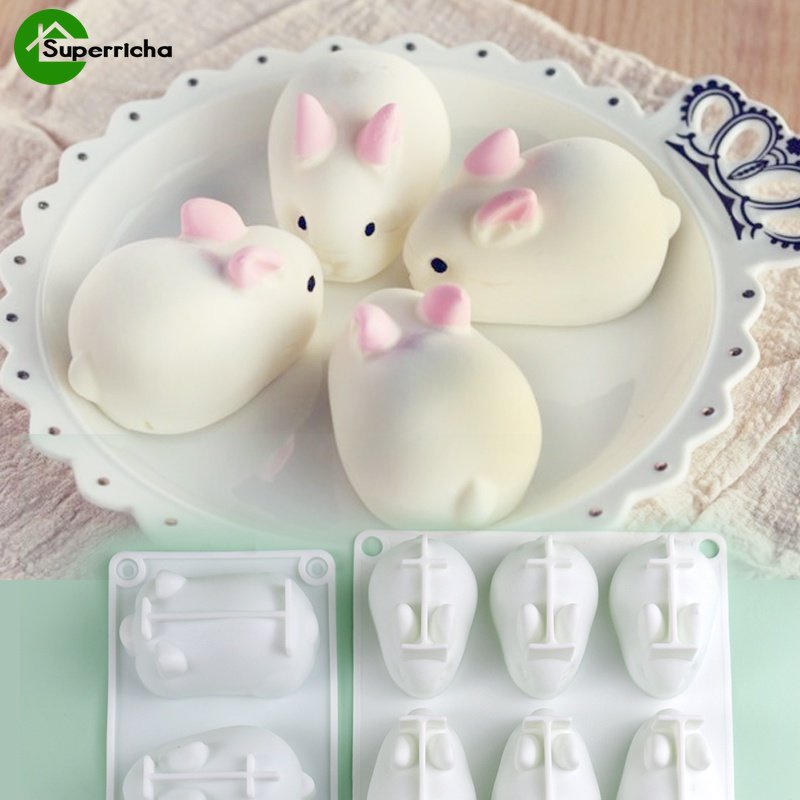 Hot Sale/Cetakan Kue Silikon Bunny Pig/Mousse Dessert Jelly Baking Permen Cetakan Pemotong Es Krim Coklat/Pernikahan, Festival, Pesta Dan DIY Handmade Alat Baking