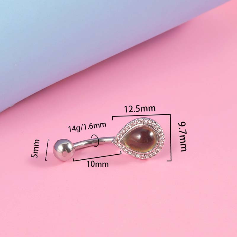 1 Piece Temperature Sensing Discoloration Stone Stainless Steel Belly Button Ring Navel Piercing 14Gauge