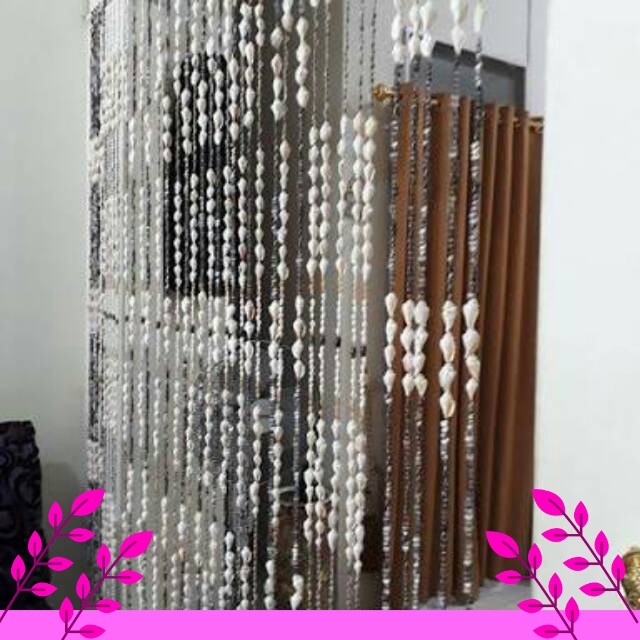 tirai kerang pintu 2 meter murah cantik 20 untai laut putih hitam