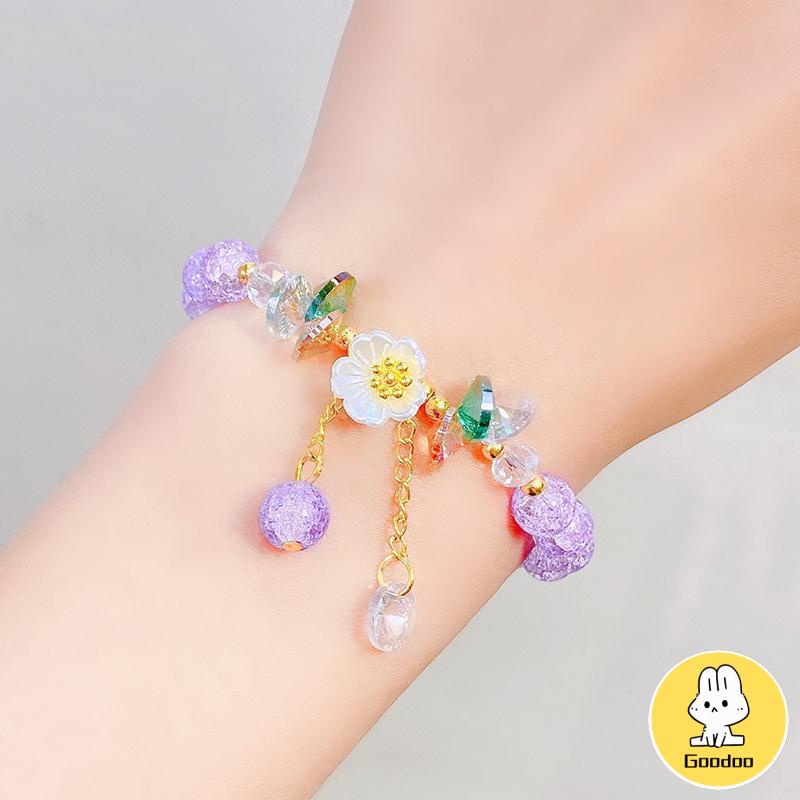 Gelang Manik-Manik Kristal Desain Bunga Gaya Korea Untuk Wanita -Doo