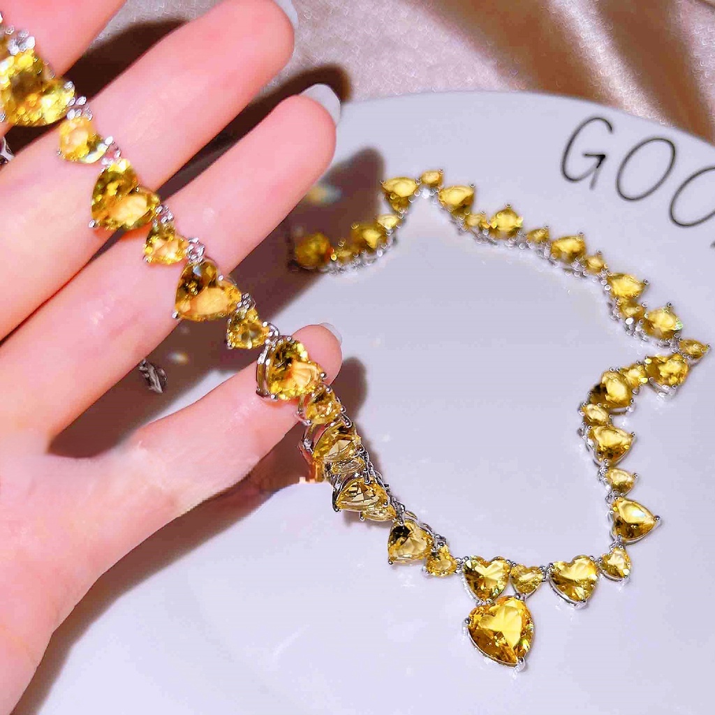 Goldkingdom Fashion Perhiasan Aksesoris Ready Stock Berlian Kuning Peach Hati Kalung Warna Biru Cinta Berbentuk Hati Wanita