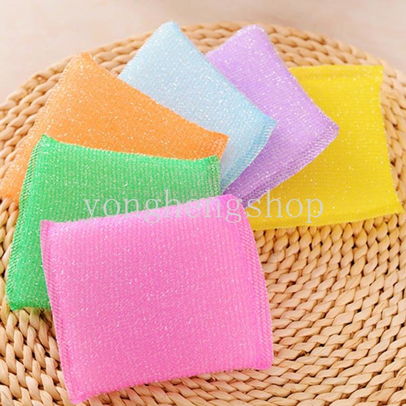 4pcs/set Spons Cuci Piring Panci Alat Cuci Mangkok Scouring Pad Cleaning Brush Dish Towel Spons Dekontaminasi Warna Random Perlengkapan Dapur