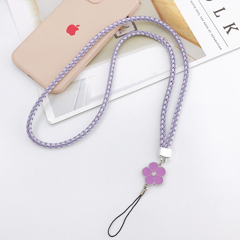 8warna Solid PU Leather Braided Camellia Anti-lost Lanyard Panjang Untuk iPhone Android OPPO VIVO Huawei Xiaomi Redmi Samsung Semua Casing Ponsel Universal DIY Strap