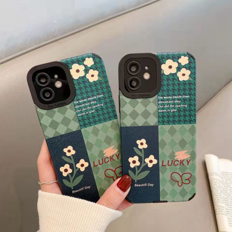 Lucky Green Checked Flowers Soft Case HP VIVO V9 Y11 Y12i Y12 Y15 Y17 Y12S Y20 Y20i Y20S Y19 Y93 Y91C S1 V15 Pro Y50 Y30 Y30i V20 Z1 Pro Y52S Y31S V5 V5S V21 V23 5G Y83 FTD Stripe Casing