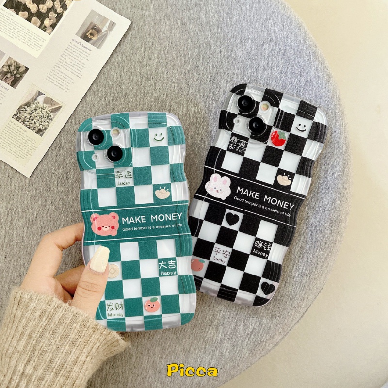 Infinix Hot 11 10 Play 12 10T 9 8 10Lite 11s 12i 20 20s Note 12 2023 12 G96 8 10Pro 12Pro Hot 10s 11s NFC Smart6 Plus 54 Papan Catur Diamond Grid Kartun Monster Kecil Cover