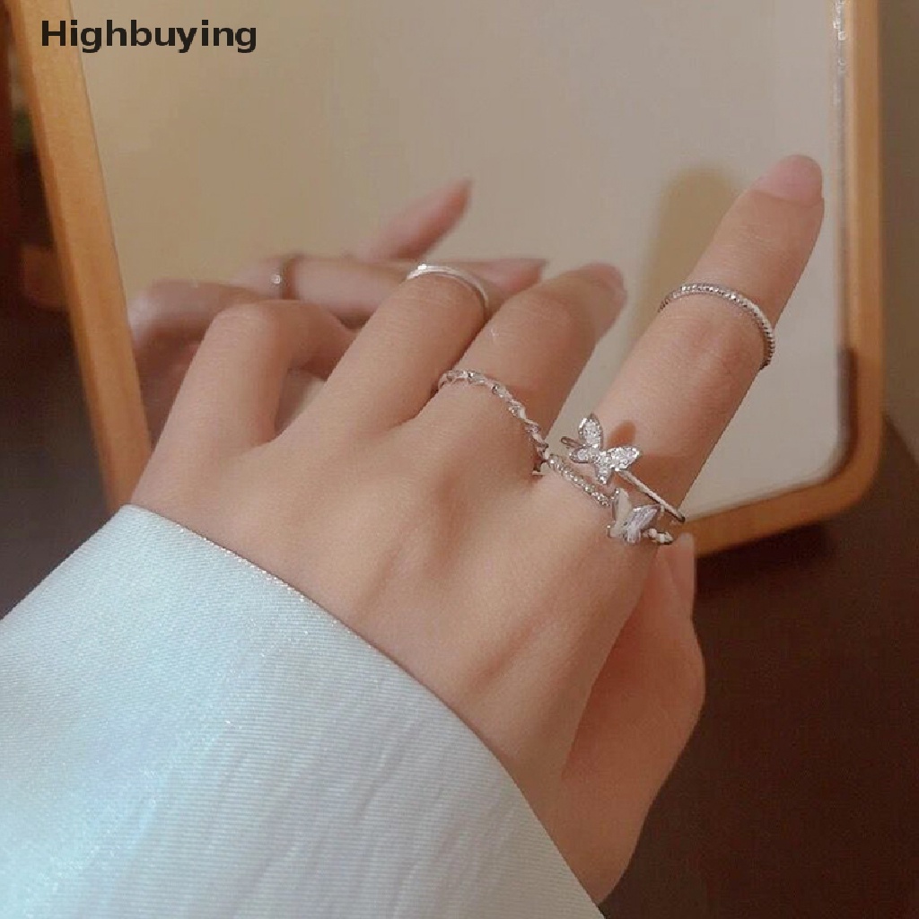 Hbid 3 /4/5PCS Butterfly Metal Punk Rings Set Stackable Joint Finger Rings Adjustable Untuk Wanita Pria Perhiasan Jari Pesta Hadiah Aksesoris Perempuan Jari Telunjuk Cincin Glory