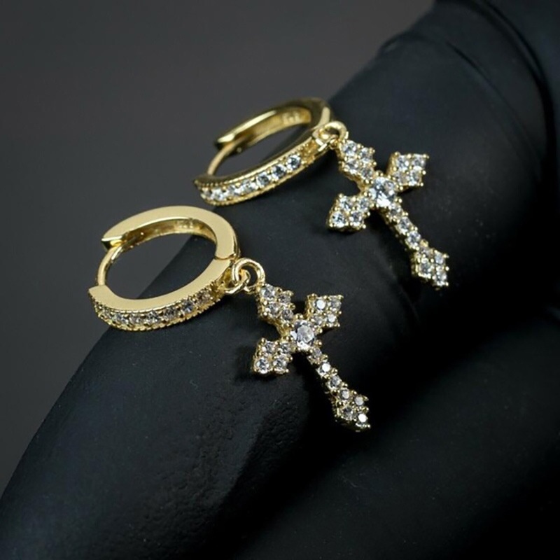 Goldkingdom Aksesoris Perhiasan Fashion Ready Stock Anting Salib Eropa Dan Amerika Bertatahkan Dengan Anting Berkualitas Tinggi Anting Pria Dan Wanita