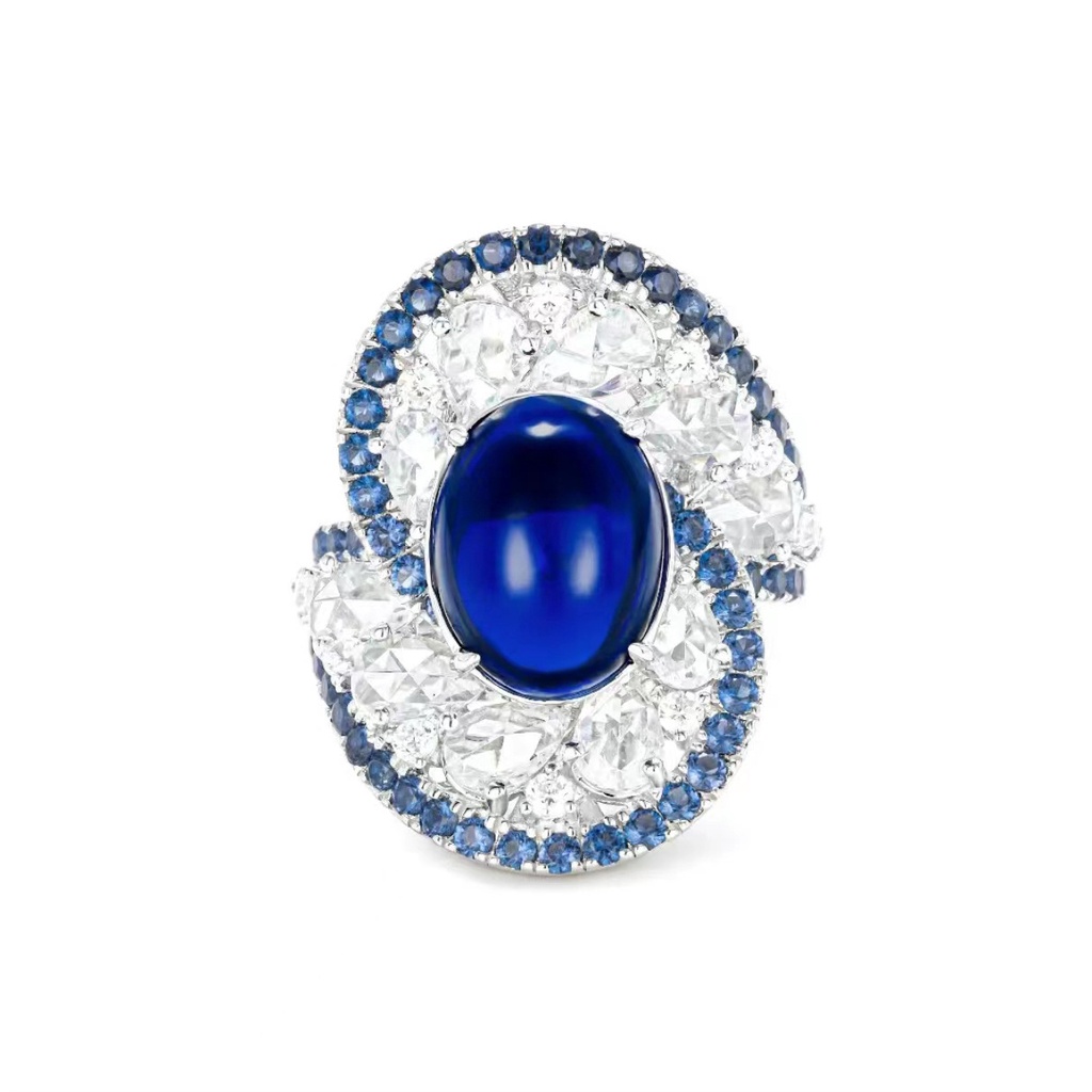 Goldkingdom Aksesoris Perhiasan Fashion Ready Stock Cincin Vortex Biru Definisi Tinggi Desain Perhiasan Kristal Biru Runcing Srilanka Warna Berlian Biru Harta Karun Gadis