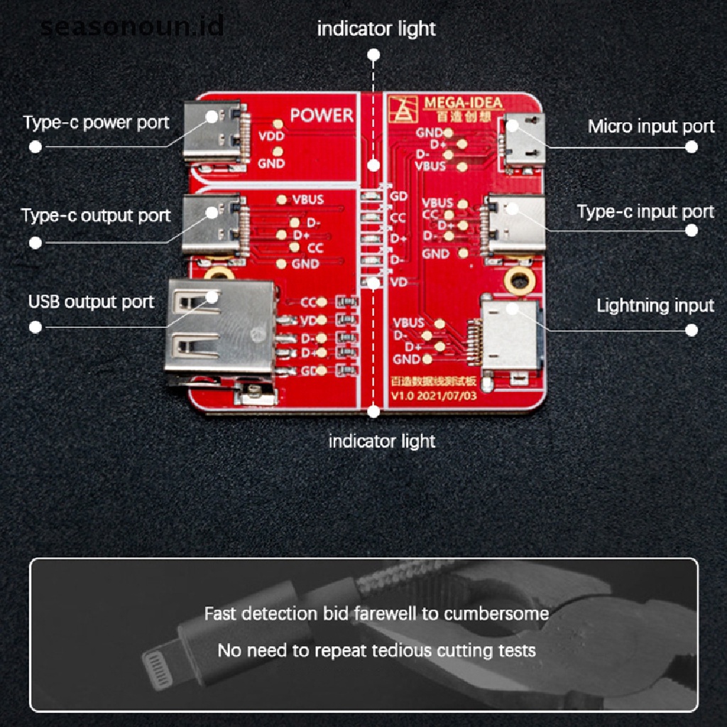 Seasonoun MEGA-IDEA Data Line Conuity Detection Board Fixture Untuk IPHONE/Type-c/Android Quick Cable Test Data Flex Conuity Detection.