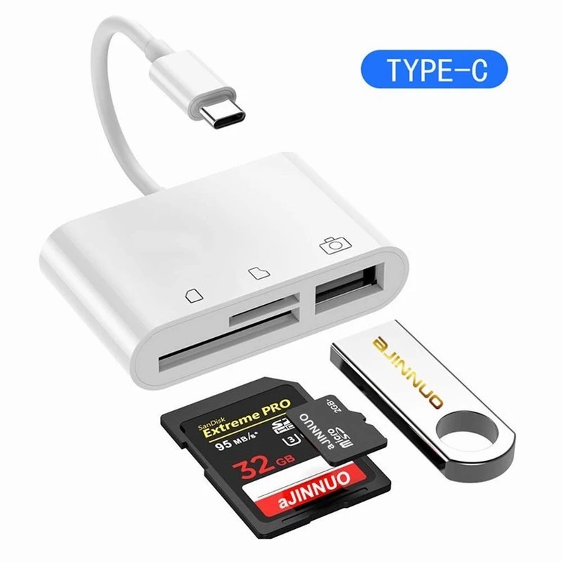 Usb C SD Card Reader Adapter Transfer Data Untuk Huawei USB Type C Cardreader 3in1 Type-C Adapter TF SD Memory Card Reader Konektor OTG