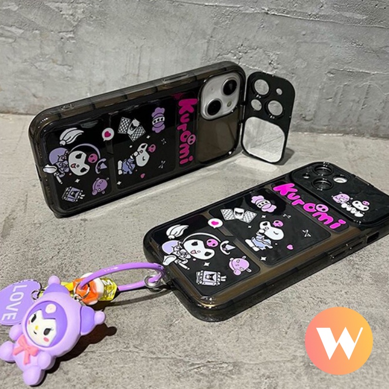 IPHONE Kartun Imut Kuromi Casing Ponsel Kompatibel Untuk Iphone7 8 Plus XR X XS Max13 11 12 14 Pro Max SE 2020 Kreatif Flip Make Up Cermin Lembut Tpu Shockproof Cover