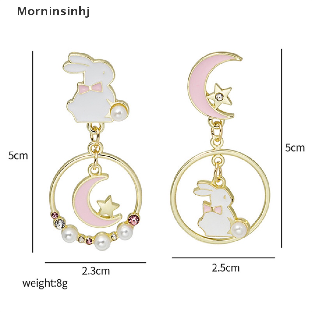 Mornin Lucu Fashion Asimetris Kelinci Bulan Bintang Stud Anting Wanita Eardrop Pesta Perhiasan id