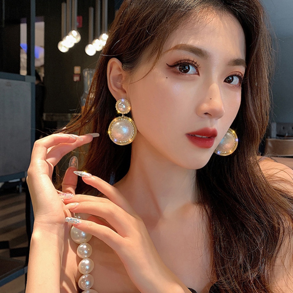 Anting Dangel Kristal Zirconia Elegan Untuk Wanita Simulasi Mutiara Drop Earrings Fashion Pengantin Pernikahan Earrings Pearl