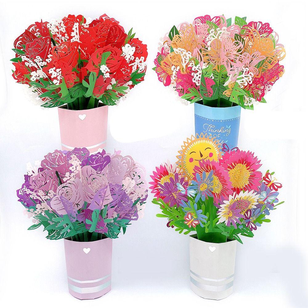 Pineapple Pop Up Bouquet Wedding Kartu 3D Bunga Matahari Mawar Selamat Hari Ibu