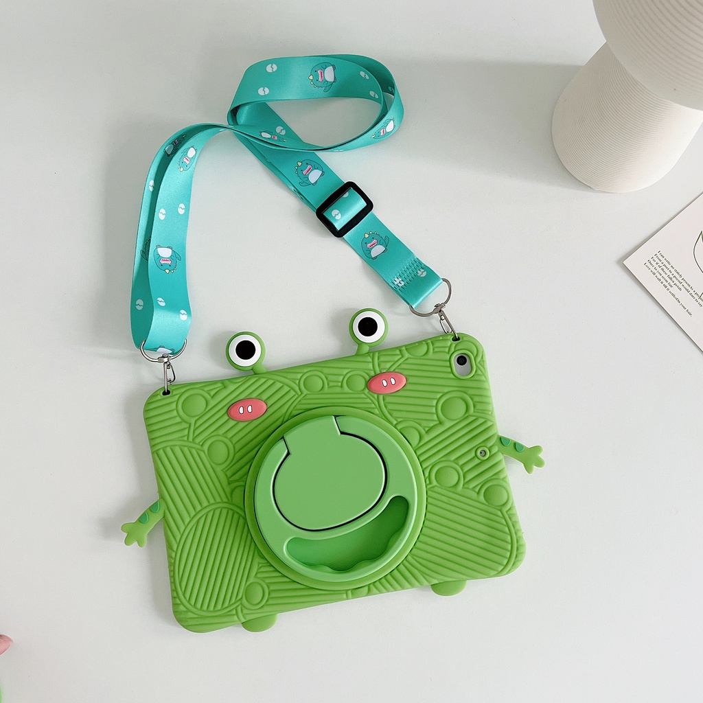 Untuk Huawei MatePad SE 10.4 (2022) AGS5-L09 AGS5-W09 10.4-inch Tablet Casing Pelindung Fashion360° Rotating Ring Stand Case Silikon Lembut Lucu Kartun Hewan Hijau Penutup Kodok